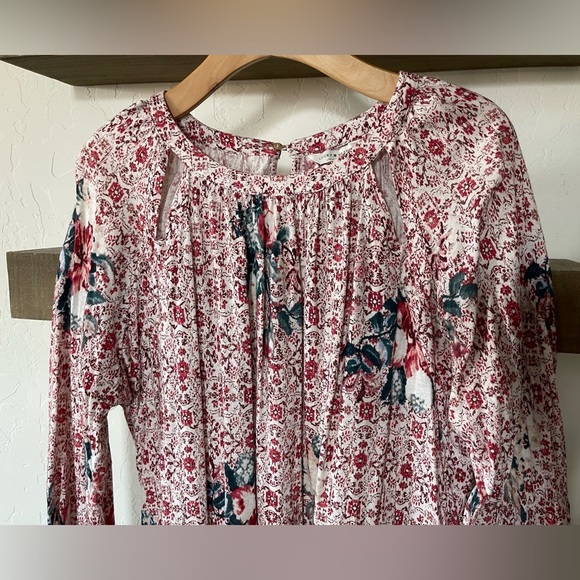 Lucky Brand|Boho Cut out knit cotton/linen blend floral blouse•••Size 1x🫶🏻 - Picture 3 of 11